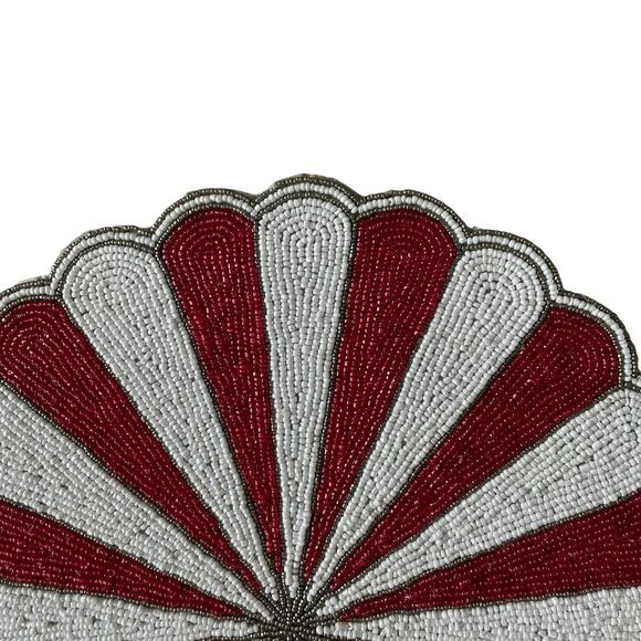 TIRAMISU Hand Beaded Placemat Charger 15in Holiday Red & White Candy Stripe NEW - Picture 8 of 12